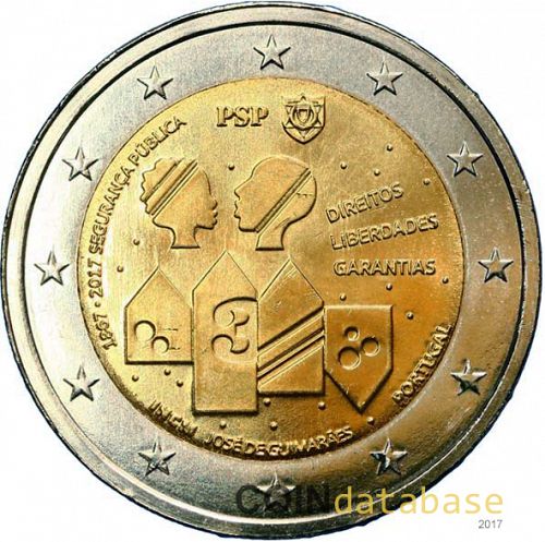 2 € Obverse Image minted in PORTUGAL in 2017 (150th anniversary of Public Security Police)  - The Coin Database