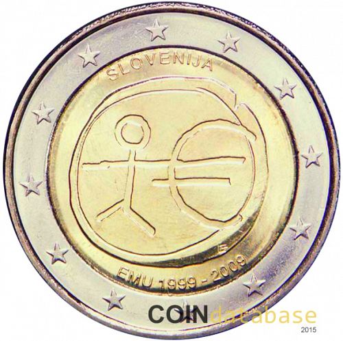 2 € Obverse Image minted in SLOVENIA in 2009 (10th anniversary of Economic and Monetary Union)  - The Coin Database