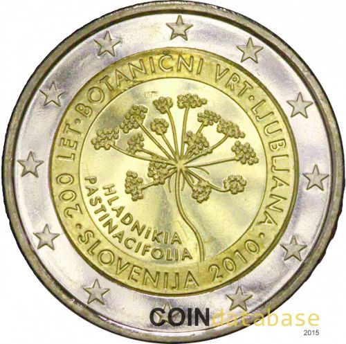 2 € Obverse Image minted in SLOVENIA in 2010 (200th anniversary of the botanical garden in Ljubljana)  - The Coin Database