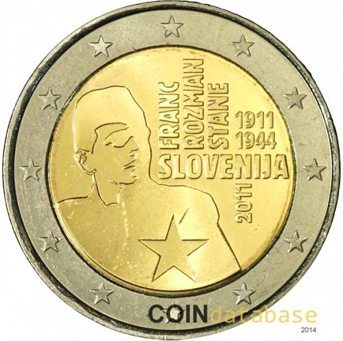 2 € Obverse Image minted in SLOVENIA in 2011 (100th Anniversary of the birth of Franc Rozman Stane)  - The Coin Database