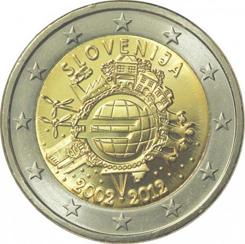2 € Obverse Image minted in SLOVENIA in 2012 (10th anniversary of euro banknotes and coins)  - The Coin Database