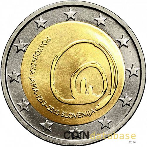 2 € Obverse Image minted in SLOVENIA in 2013 (800th  anniversary of the first visit to the Postojna jama (cave))  - The Coin Database