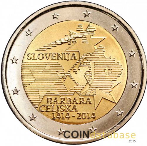 2 € Obverse Image minted in SLOVENIA in 2014 (600th  anniversary of the Coronation of Barbara of Celje)  - The Coin Database