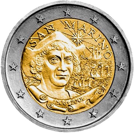 2 € Obverse Image minted in SAN MARINO in 2006 (500th anniversary of Christopher Columbus's death)  - The Coin Database
