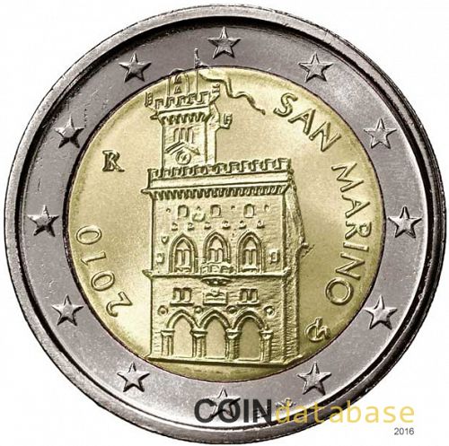 2 € Obverse Image minted in SAN MARINO in 2010 (1st Series - New Reverse)  - The Coin Database