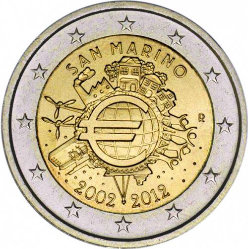2 € Obverse Image minted in SAN MARINO in 2012 (10th anniversary of euro banknotes and coins)  - The Coin Database