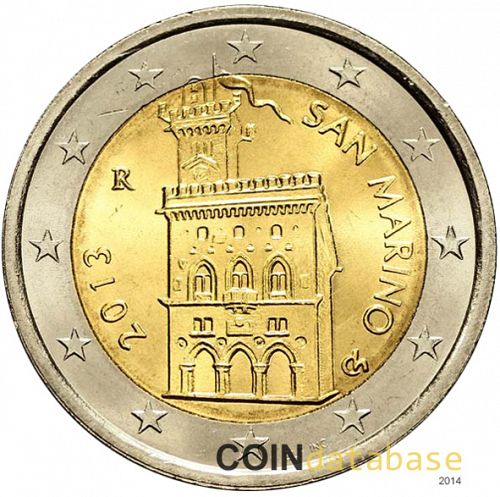2 € Obverse Image minted in SAN MARINO in 2013 (1st Series - New Reverse)  - The Coin Database