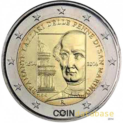 2 € Obverse Image minted in SAN MARINO in 2014 (500th anniversary of the Detah of Donato Bramante)  - The Coin Database