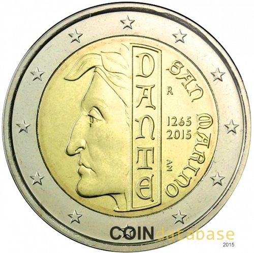 2 € Obverse Image minted in SAN MARINO in 2015 (750th anniversary of birth of Dante Alighieri)  - The Coin Database