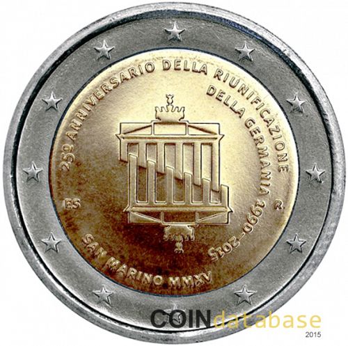 2 € Obverse Image minted in SAN MARINO in 2015 (25th  anniversary of the reunification of Germany)  - The Coin Database