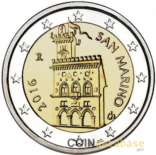 2 € Obverse Image minted in SAN MARINO in 2016 (1st Series - New Reverse)  - The Coin Database
