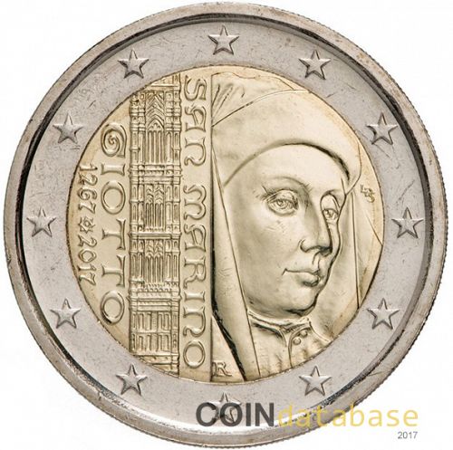 2 € Obverse Image minted in SAN MARINO in 2017 (750th  anniversary of the Birth of Giotto)  - The Coin Database