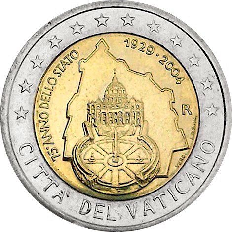 2 € Obverse Image minted in VATICAN in 2004 (75th anniversary of the founding of the Vatican City State)  - The Coin Database