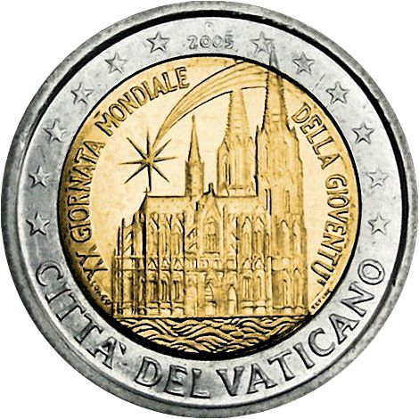 2 € Obverse Image minted in VATICAN in 2005 (20th World Youth Day held in Cologne in August 2005)  - The Coin Database