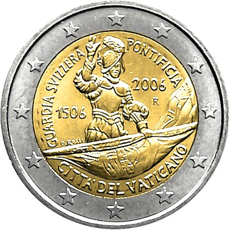 2 € Obverse Image minted in VATICAN in 2006 (5th Centenary of the Swiss Pontifical Guard)  - The Coin Database