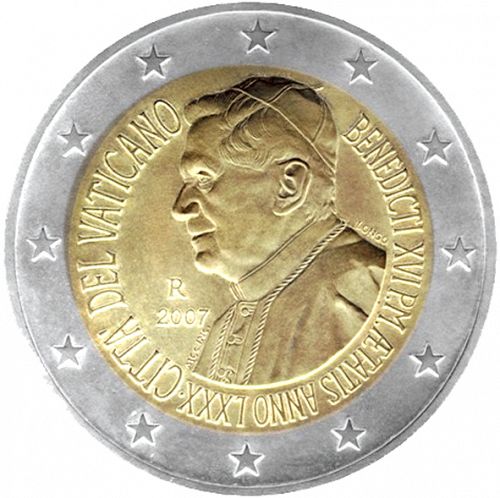 2 € Obverse Image minted in VATICAN in 2007 (80th Birthday of Pope Benedict XVI)  - The Coin Database