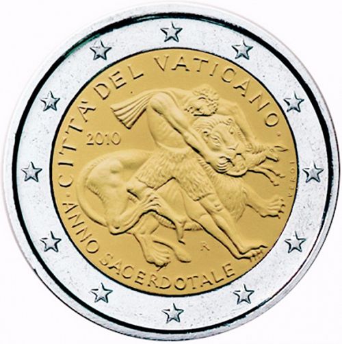 2 € Obverse Image minted in VATICAN in 2010 (Year of the Priest)  - The Coin Database