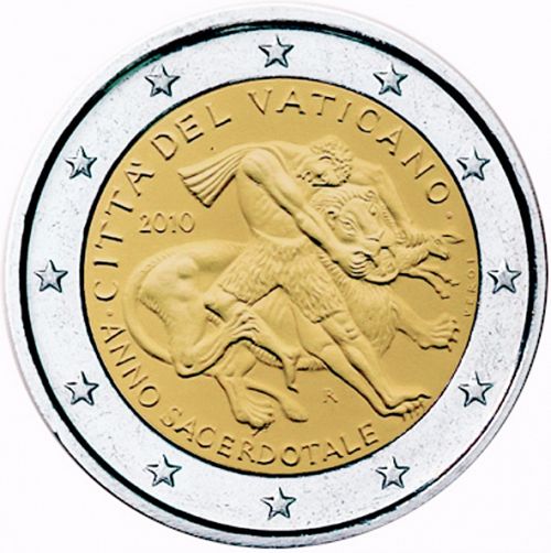 2 € Obverse Image minted in VATICAN in 2010 (Year of the Priest)  - The Coin Database