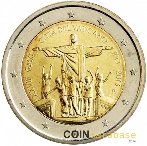 2 € Obverse Image minted in VATICAN in 2013 (28th World Youth Day - Rio de Janeiro)  - The Coin Database