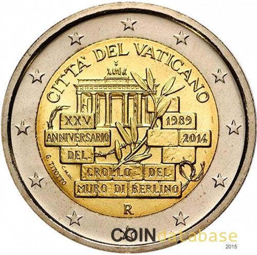 2 € Obverse Image minted in VATICAN in 2014 (25th Anniversary of the fall of the Berlin Wall)  - The Coin Database