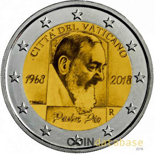 2 € Obverse Image minted in VATICAN in 2018 (50th anniversary of the death of Padre Pio)  - The Coin Database