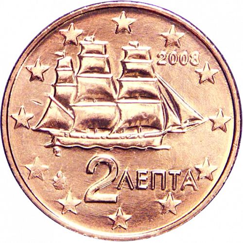 2 cent Obverse Image minted in GREECE in 2008 (1st Series)  - The Coin Database