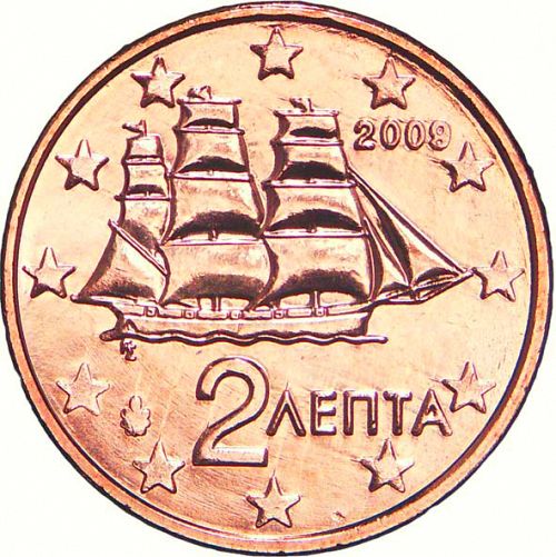 2 cent Obverse Image minted in GREECE in 2009 (1st Series)  - The Coin Database