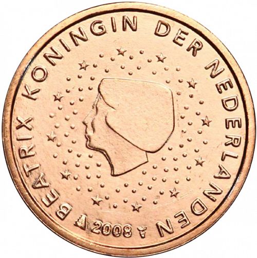 2 cent Obverse Image minted in NETHERLANDS in 2008 (BEATRIX)  - The Coin Database
