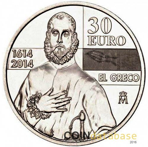 30 € Obverse Image minted in SPAIN in 2014 (30€ Commemorative BU)  - The Coin Database