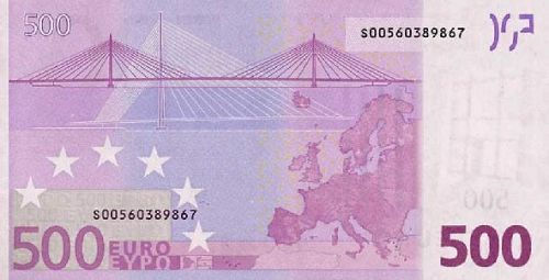 500 € Reverse Image minted in · Euro notes in 2002S (1st Series - Architectural style 