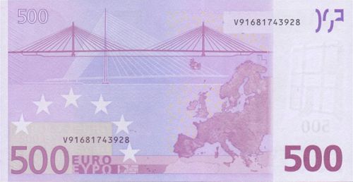 500 € Reverse Image minted in · Euro notes in 2002V (1st Series - Architectural style 
