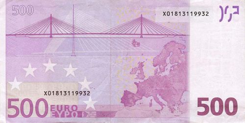 500 € Reverse Image minted in · Euro notes in 2002X (1st Series - Architectural style 