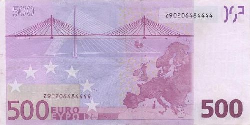 500 € Reverse Image minted in · Euro notes in 2002Z (1st Series - Architectural style 