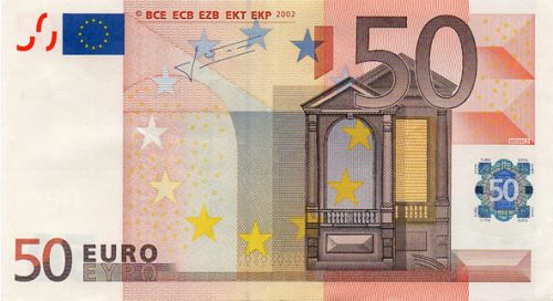 50 € Obverse Image minted in · Euro notes in 2002V (1st Series - Architectural style 