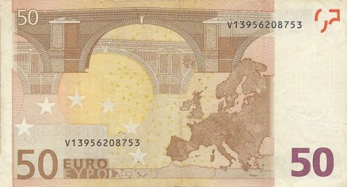 50 € Reverse Image minted in · Euro notes in 2002V (1st Series - Architectural style 