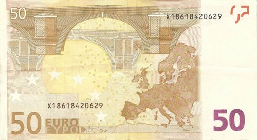 50 € Reverse Image minted in · Euro notes in 2002X (1st Series - Architectural style 