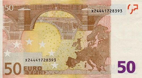 50 € Reverse Image minted in · Euro notes in 2002X (1st Series - Architectural style 