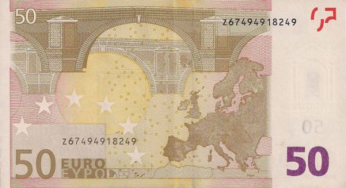 50 € Reverse Image minted in · Euro notes in 2002Z (1st Series - Architectural style 