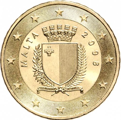 50 cent Obverse Image minted in MALTA in 2008 (1st Series - New Reverse)  - The Coin Database