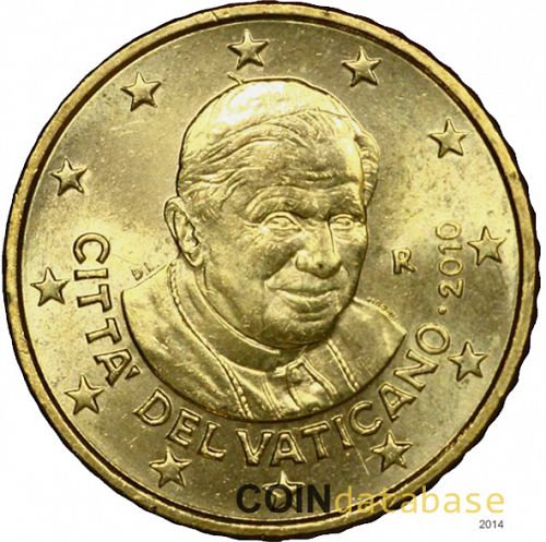 50 cent Obverse Image minted in VATICAN in 2010 (BENEDICT XVI - New Reverse)  - The Coin Database