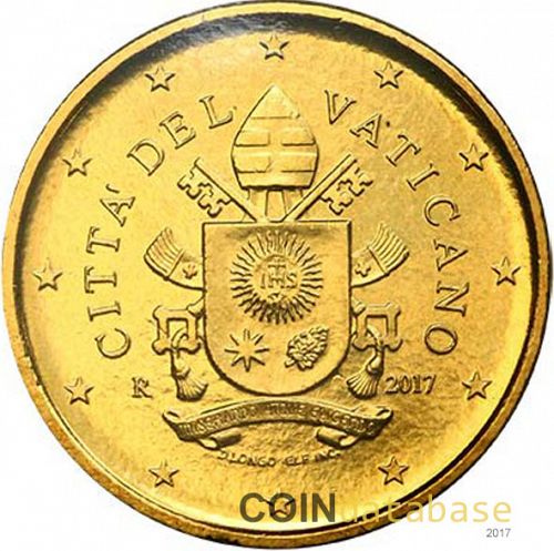 50 cent Obverse Image minted in VATICAN in 2017 (FRANCIS'S SHIELD)  - The Coin Database