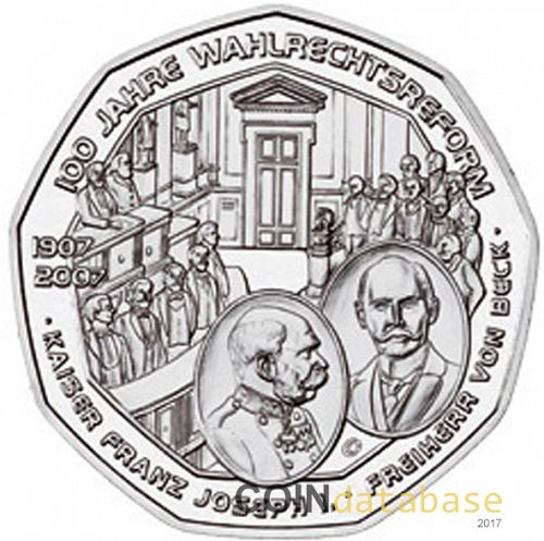 5 € Obverse Image minted in AUSTRIA in 2007 (5€ Silver Coins)  - The Coin Database