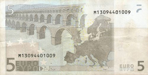 5 € Reverse Image minted in · Euro notes in 2002M (1st Series - Architectural style 