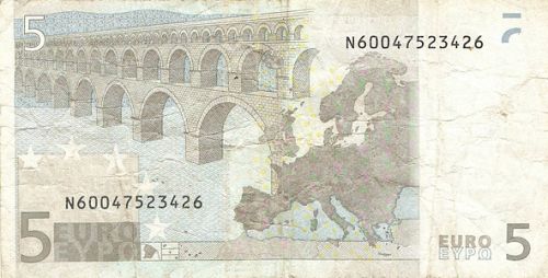 5 € Reverse Image minted in · Euro notes in 2002N (1st Series - Architectural style 