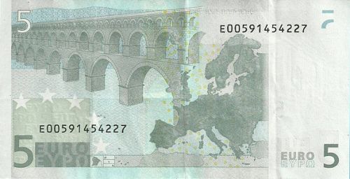 5 € Reverse Image minted in · Euro notes in 2002E (1st Series - Architectural style 