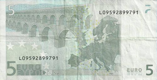 5 € Reverse Image minted in · Euro notes in 2002L (1st Series - Architectural style 