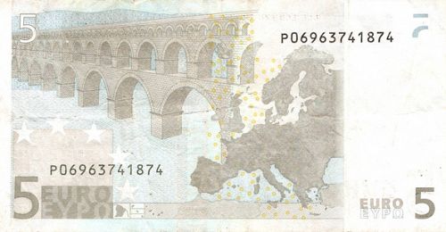 5 € Reverse Image minted in · Euro notes in 2002P (1st Series - Architectural style 