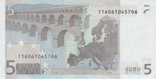 5 € Reverse Image minted in · Euro notes in 2002T (1st Series - Architectural style 