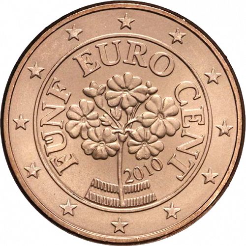 5 cent Obverse Image minted in AUSTRIA in 2010 (1st Series)  - The Coin Database