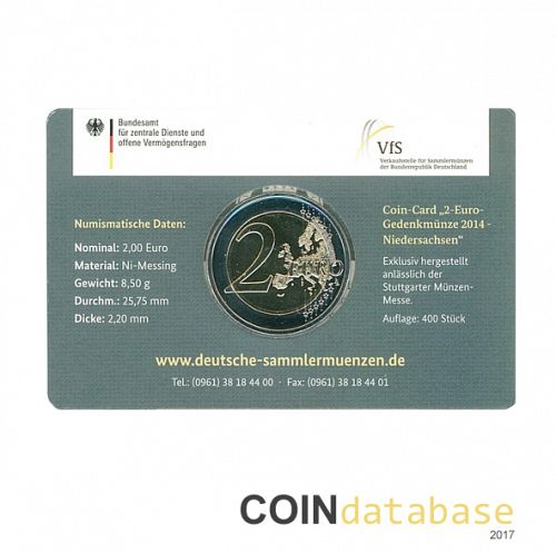 Set Reverse Image minted in GERMANY in 2014F (Stuttgart Coin Fair - 2€ Coincard BU)  - The Coin Database